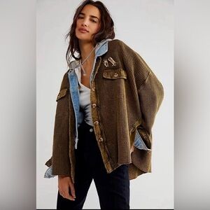 Free People Olive Green Button-Up Shirt